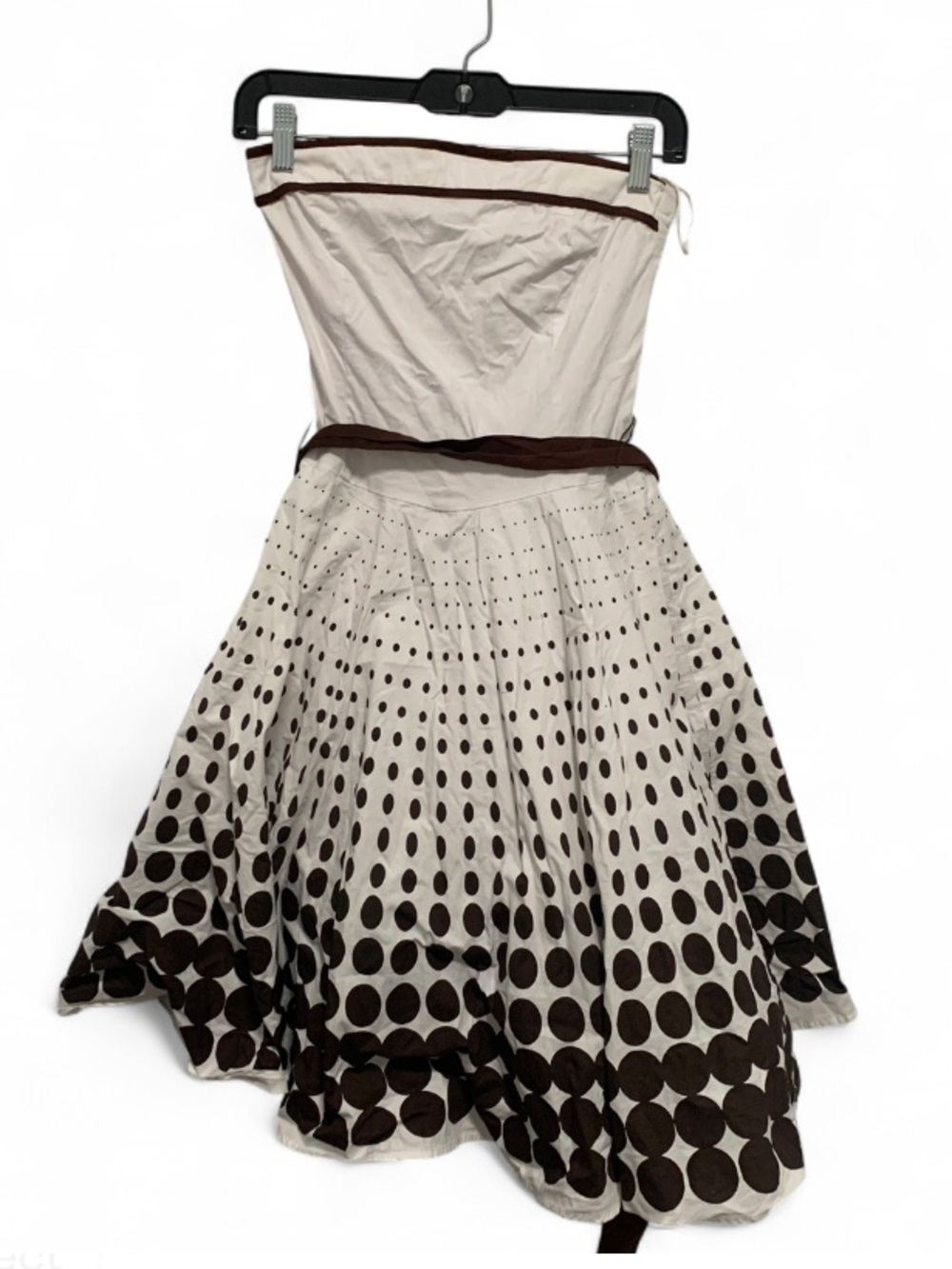 Y2K Ruby Rox Retro Pin Up Strapless White and Brown Polka Dot Fit & Flare Dress